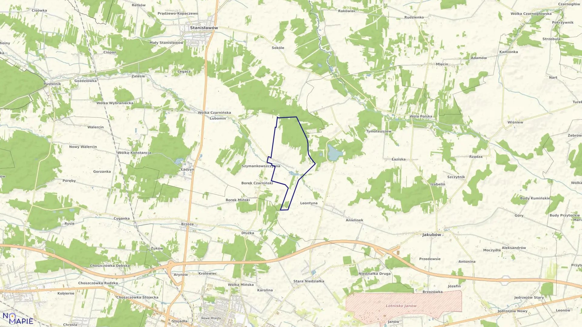 Mapa obrębu CZARNA w gminie Stanisławów