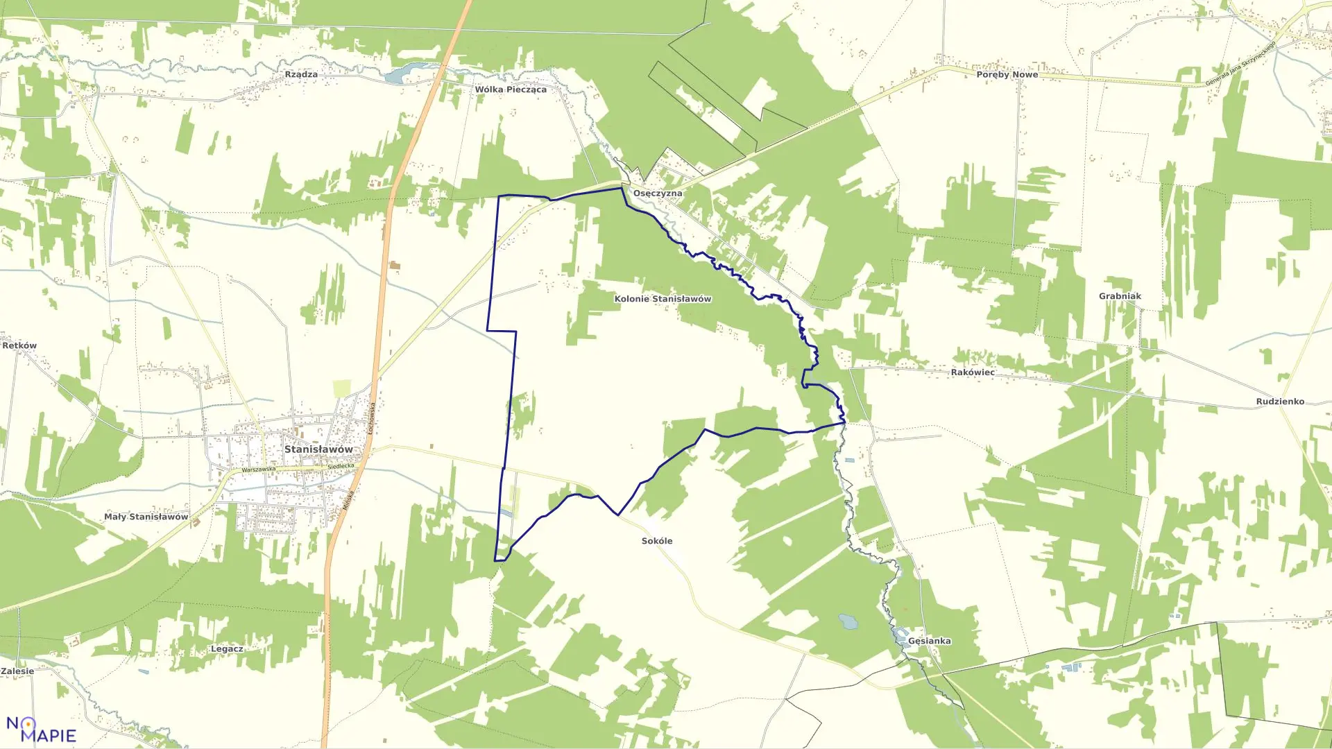 Mapa obrębu KOLONIE STANISŁAWÓW w gminie Stanisławów