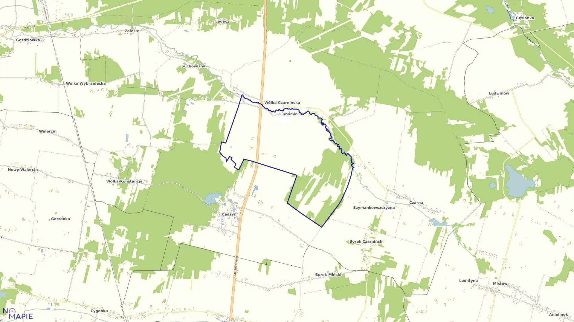 Mapa obrębu LUBOMIN w gminie Stanisławów