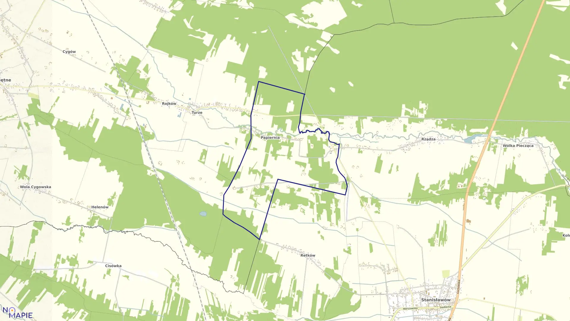 Mapa obrębu PAPIERNIA w gminie Stanisławów